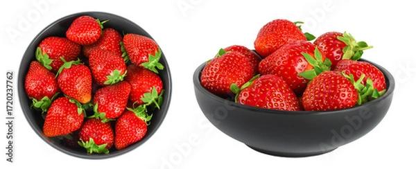 Fototapeta Strawberry in a ceramic bowl isolated on white background, Top view. Flat lay.