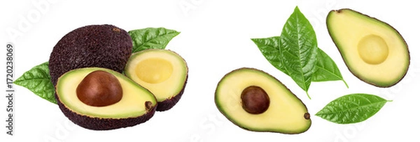Fototapeta half avocado isolated on white background close-up. Top view