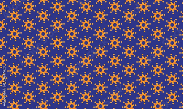 Fototapeta Sun kaleidoscope geometric repeating pattern on dark blue background. Abstract vector seamless ornament for textile, fabric, interior, ceramic, wallpaper, paper decoration