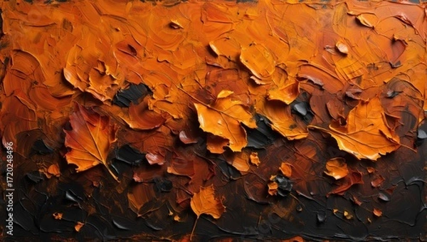 Fototapeta A textured landscape of falling leaves at dusk