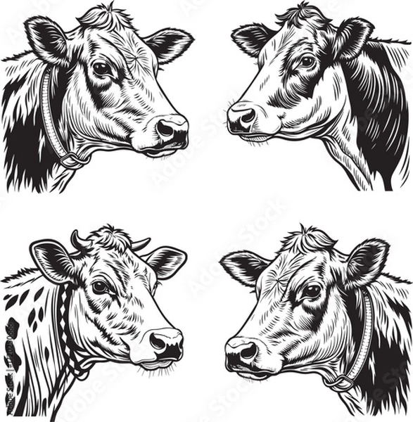 Fototapeta Photorealistic Cow Face – Detailed Black and White High-Definition Portrait