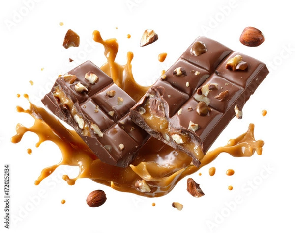 Fototapeta An isolated chocolate bar with milk and caramel, a delicious dessert and snack.