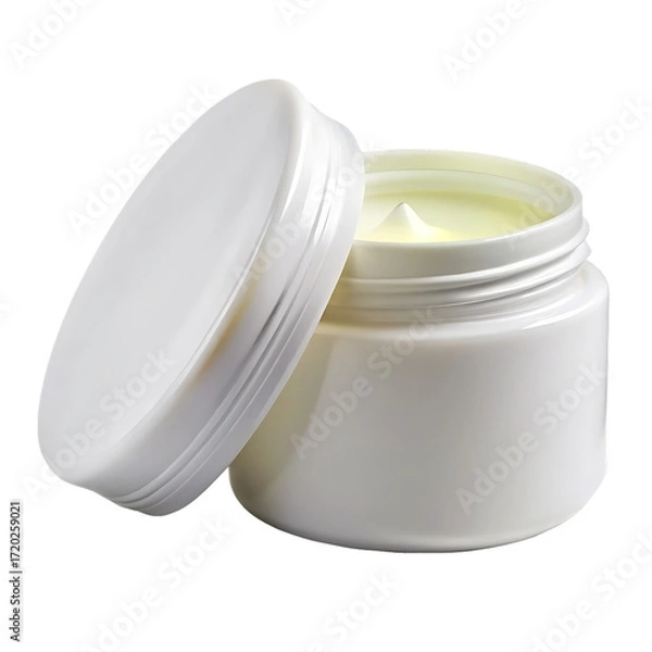 Fototapeta White cosmetic jar with cream and reflection on background container plastic isolated on a transparent background