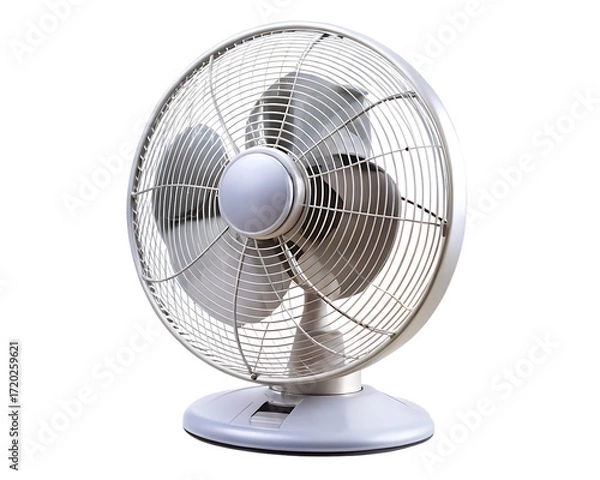 Fototapeta White Electric Desk Fan with Oscillating Head Keywords: electric fan, desk fan, appliance, white isolated on a transparent background
