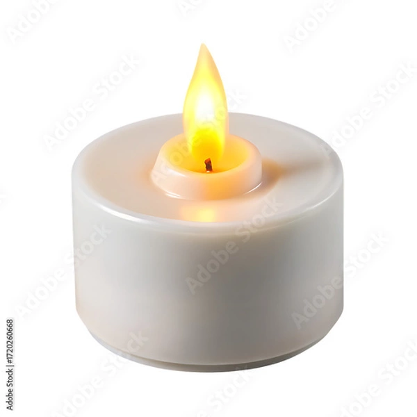 Fototapeta White LED Tea Light Candle with Orange Flame on Background electric isolated on a transparent background