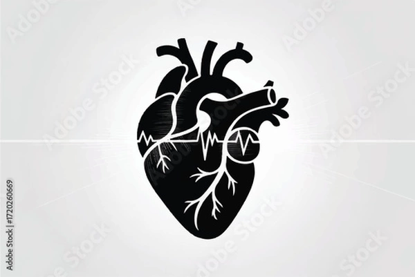 Obraz Heart Beating Silhouette Vector — High-Quality Black Icon
