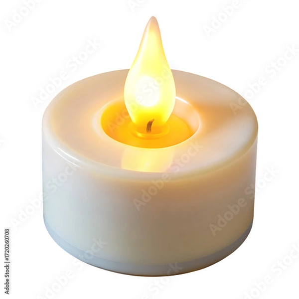 Fototapeta White LED Tea Light Candle with Yellow Flame on Background electric isolated on a transparent background