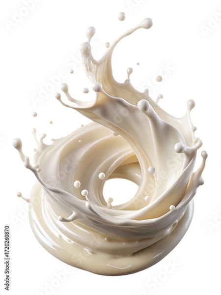 Fototapeta White Liquid Splash Forming a Swirl on Background creamy isolated on a transparent background