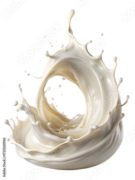 Fototapeta White Milk Splash Swirl with Droplets on Background liquid isolated on a transparent background
