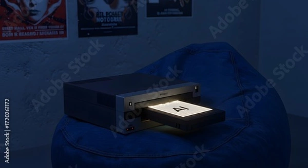 Fototapeta Document Scanner with Ai Document on Lighted Flatbed in Modern Office
