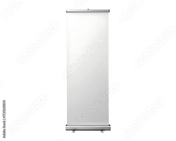 Fototapeta White Roll Up Banner Stand with Silver Metal Frame and Base display exhibition isolated on a transparent background