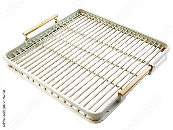 Fototapeta White Square Grill Pan with Wooden Handles on Background barbecue cooking isolated on a transparent background