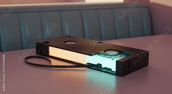Fototapeta Vintage Video Cassette Recorder on Couch in Dim Lighting