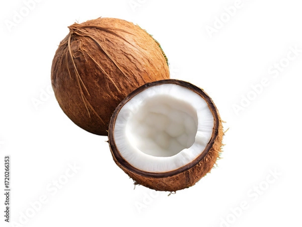 Fototapeta Whole and Halved Coconut on Background coconuts whole coconut isolated on a transparent background