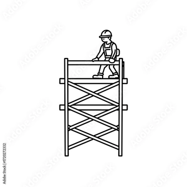 Fototapeta Construction worker standing on scaffolding during building project  