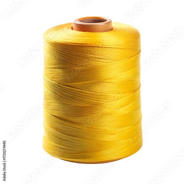 Fototapeta Yellow Thread Spool with Brown Plastic Core on Background sewing craft isolated on a transparent background