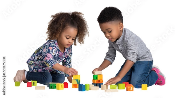 Obraz Two children playing with blocks