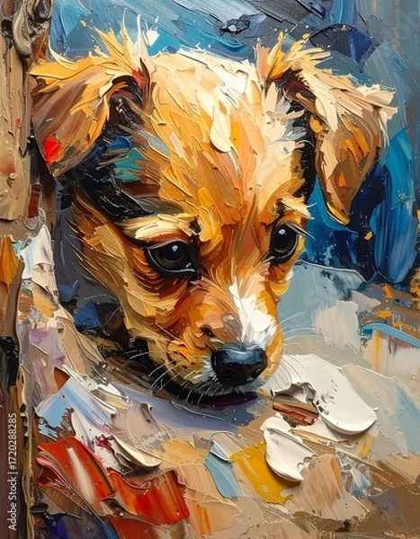 Fototapeta A puppy's portrait in vibrant colors