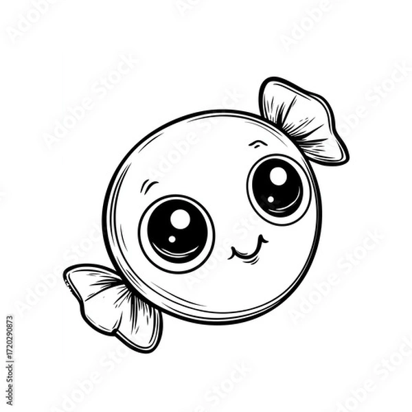 Fototapeta candy cute food kawaii coloring book, black & white designs, line art vector illustration, coloring page, coloring book