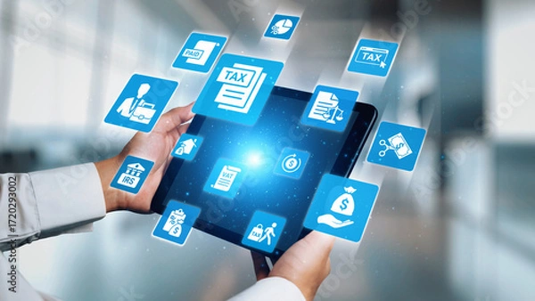 Fototapeta Concept of tax and financial management ensures compliance. This system streamlines tax processes, enhancing financial management for individuals and businesses alike. Gist