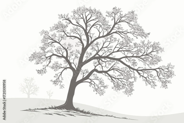 Obraz Vector illustration of a detailed bare tree with crystal-like transparent leaves for graphic design