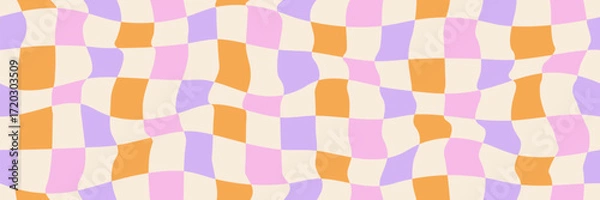 Obraz Abstract Y2K-style seamless pink, orange and purple background. A retro checkerboard pattern with a groovy vibe, perfect for graphic design projects and textures.