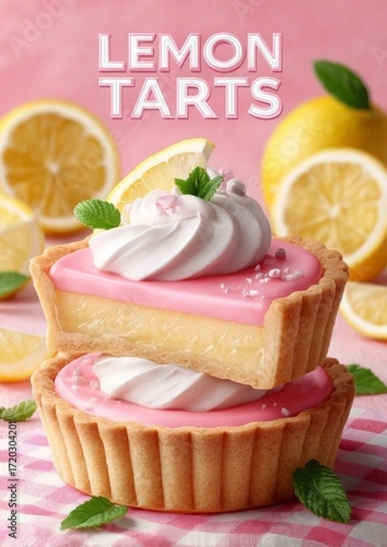 Fototapeta Bright lemon tarts displayed with vibrant colors and fresh ingredients on a sunny background