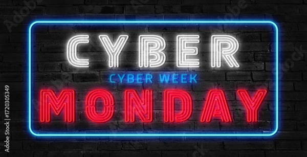 Fototapeta Text CYBER MONDAY, SHOP NOW on dark color background