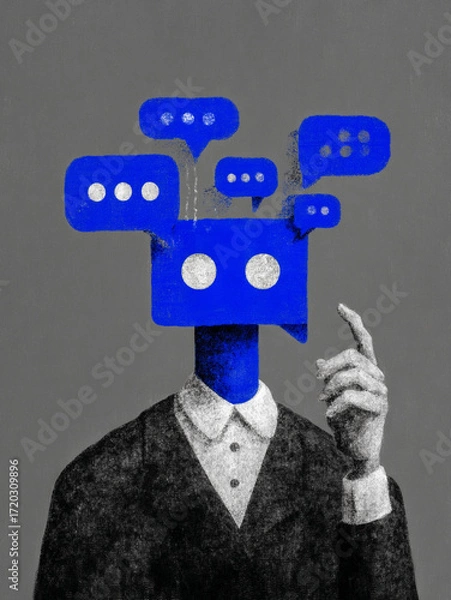 Obraz Social media communication, business, communicating, social marketing, comments, concept, social media content, layered, business owner managing comments online about company