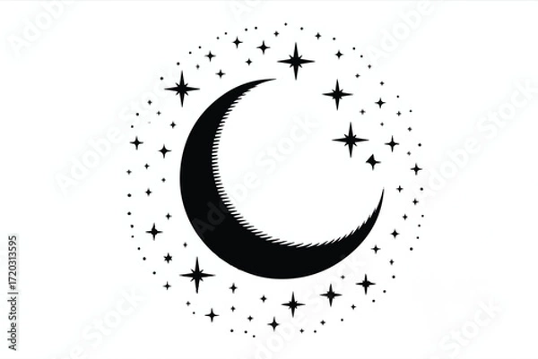 Obraz Moon And Stars Silhouette Vector — High-Quality Black Icon

