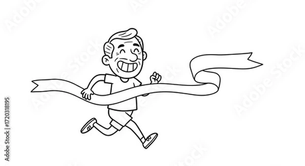 Obraz Senior man crossing the finish line in a race, illustration