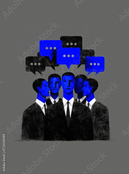 Obraz Business social communication, business, communicating, social marketing, comments, concept, social media content, layered, business owner managing comments online about company