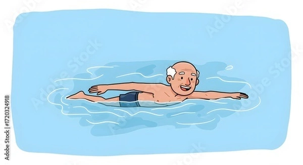 Obraz An elderly man enjoys a refreshing swim, practicing a healthy lifestyle and staying active in the water