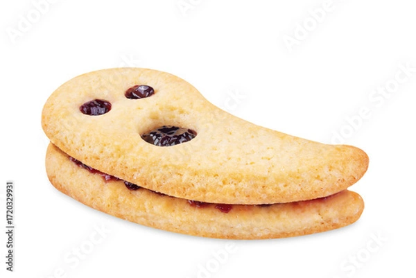 Fototapeta Linzer cookies in the form of ghosts for Halloween holidays on a white isolated background