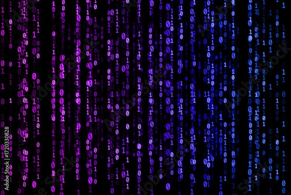Fototapeta Binary code Background. Digital and Secure Data Concept. Technology Illustration. Neon gradient tone