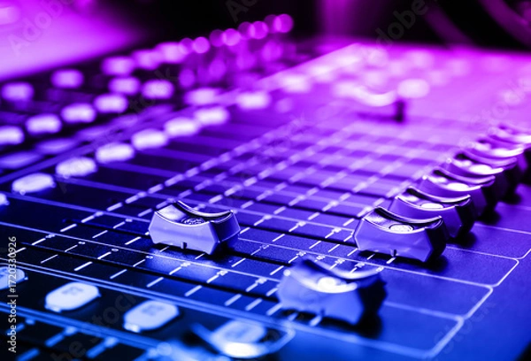 Fototapeta Sound audio mixer at record studio. Neon gradient tone