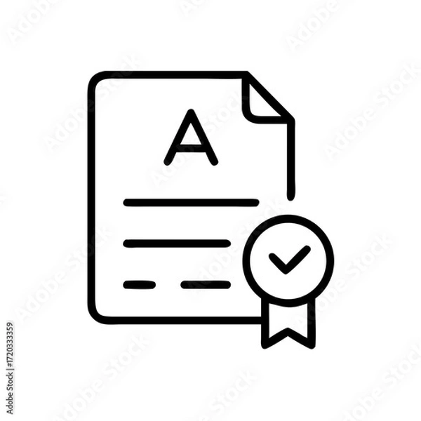 Fototapeta Certificate document with check mark and A grade symbol  