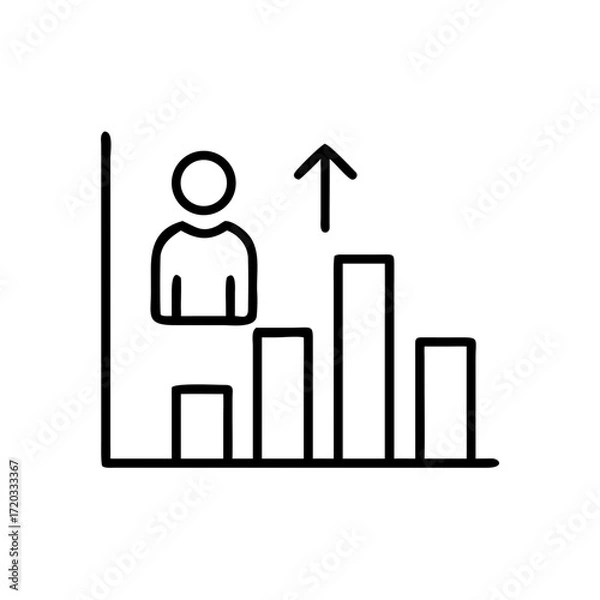 Fototapeta Line graph illustrating person with growth trend in education  