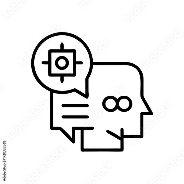 Fototapeta Outline of a human head with dialogue and target icon representing AI in education  