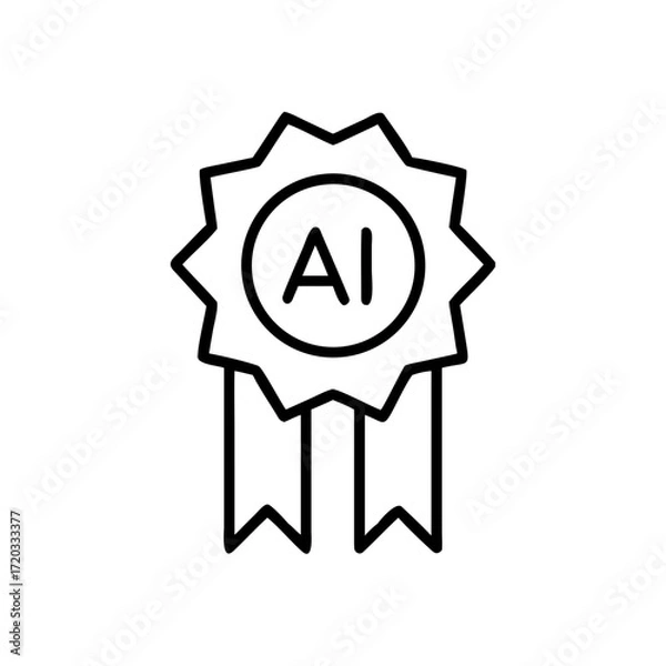 Fototapeta AI award badge illustration with ribbon and circular design  
