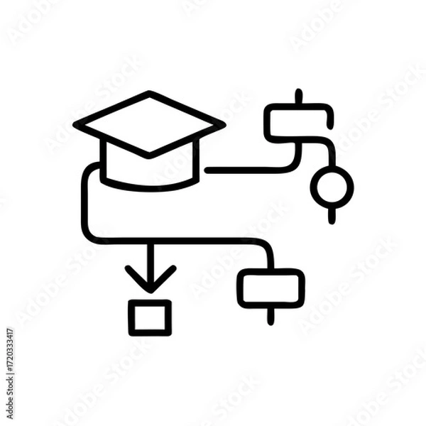 Fototapeta Educational flowchart with graduation cap symbolizing AI in education  