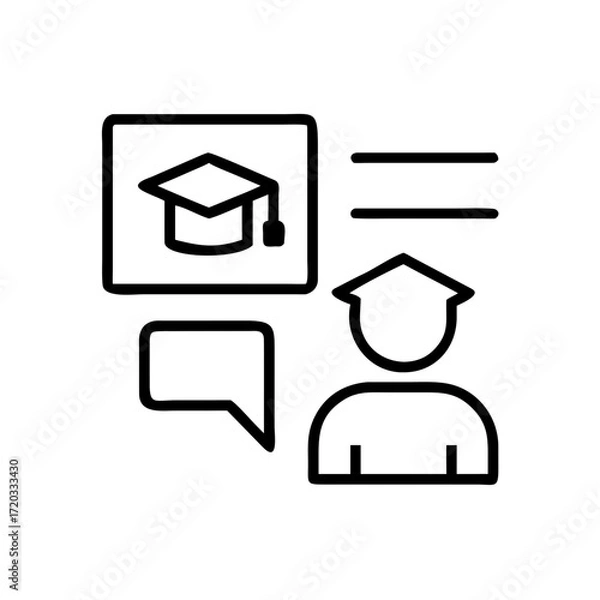 Fototapeta Simple icon of student communicating about AI in education  