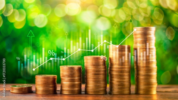 Fototapeta Stock market business and exchange financial growth graph. Business chart data graph diagram, business trading graph investment growth, global trend arrow up and down.