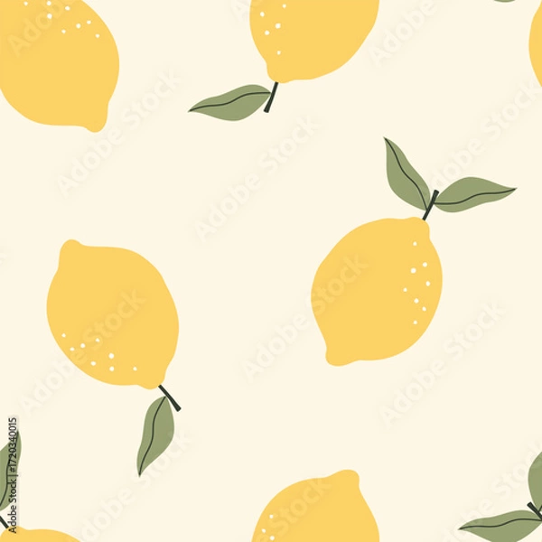 Obraz Seamless lemon pattern. Vector illustration for printing. Cute baby background. Yellow background