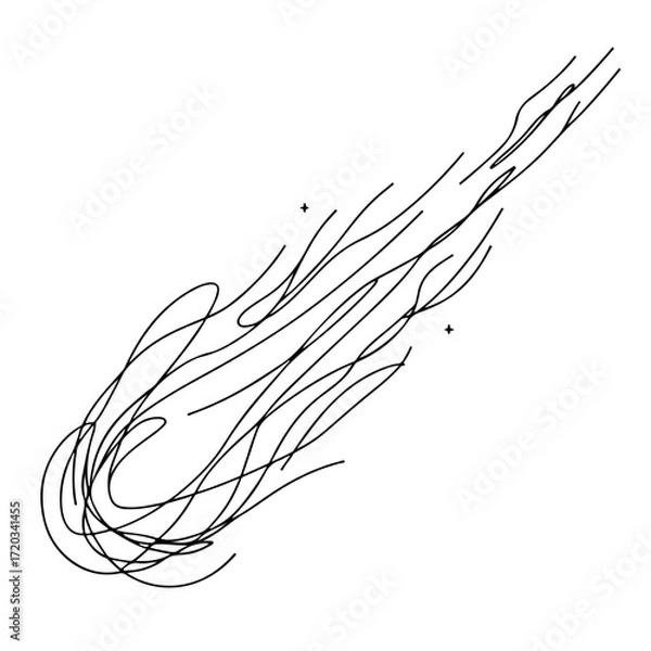 Fototapeta Comet with glowing trail, one line minimalist black and white style