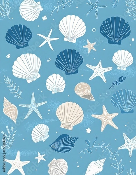 Obraz Seashell pattern on a light blue background