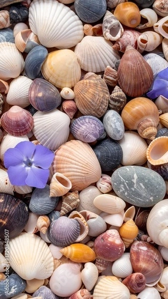 Obraz Seashells and stones close up