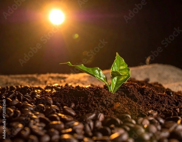 Fototapeta A sprout emerging from coffee grounds