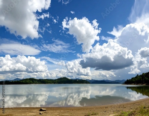 Obraz Scenic lake under a cloudy sky