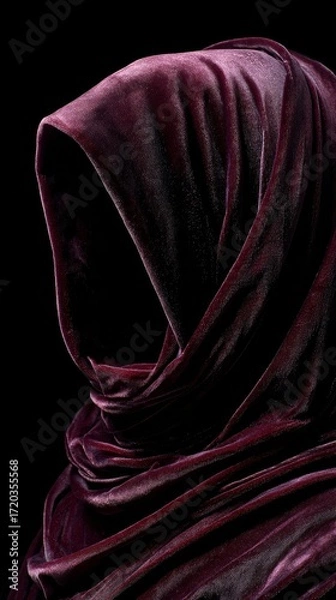 Fototapeta A figure shrouded in velvet cloak stands against a black backdrop, creating an image of mystery, drama, and intrigue. The scene sparks curiosity about the identity and intentions of this enigmatic